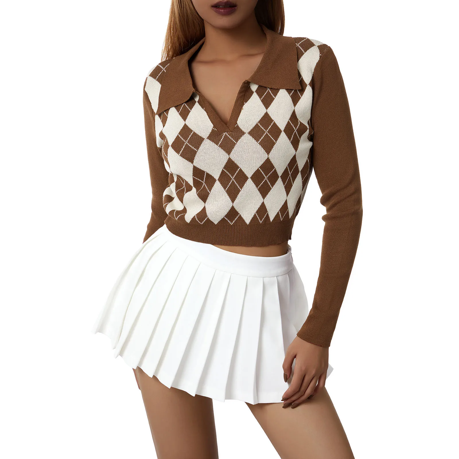 Женский пуловер с ромбовидным узором, короткая весенняя одежда контрастных цветов с длинным рукавом
Женский пуловер с ромбовидным узором, короткая весенняя одежда контрастных цветов с длинным рукавом