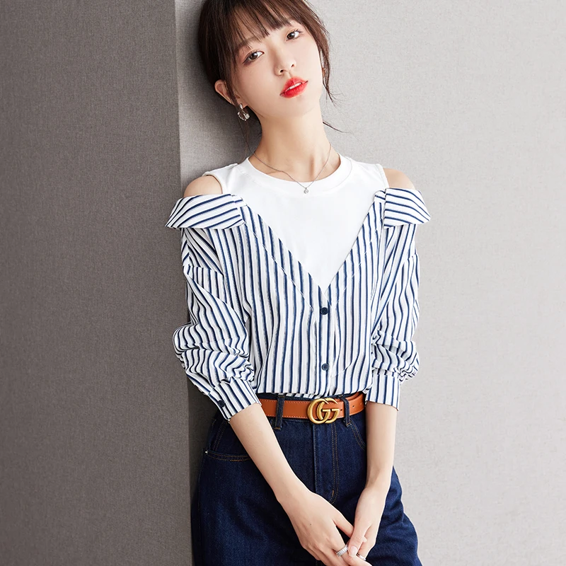 Striped Women's Shirts Summer 2023 New Chiffon Solid Blouses Loose Casual Spliced Tops O-neck Ladies Clothing YCMYUNYAN
Striped Women's Shirts Summer 2023 New Chiffon Solid Blouses Loose Casual Spliced Tops O-neck Ladies Clothing YCMYUNYAN