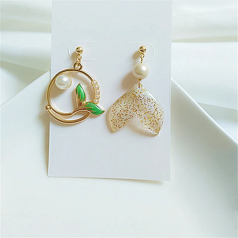 

New Korean Imitation Pearl Fishtail Drop Earrings for Women Asymmetric Cute Cat Animal Flower Long Tassel Earring Party Jewelry