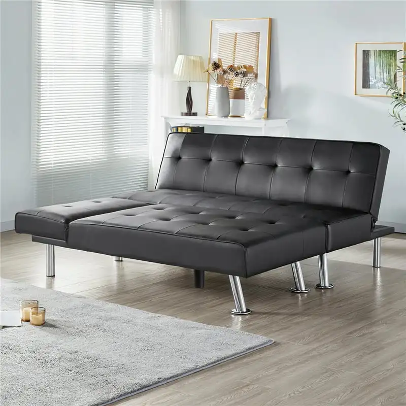 

Leather Chaise Lounge+Convertible Futon Sofa Bed Black Nordic chair Futons sofa Cat couch Pillows for bedroom Loveseat sofa Futo