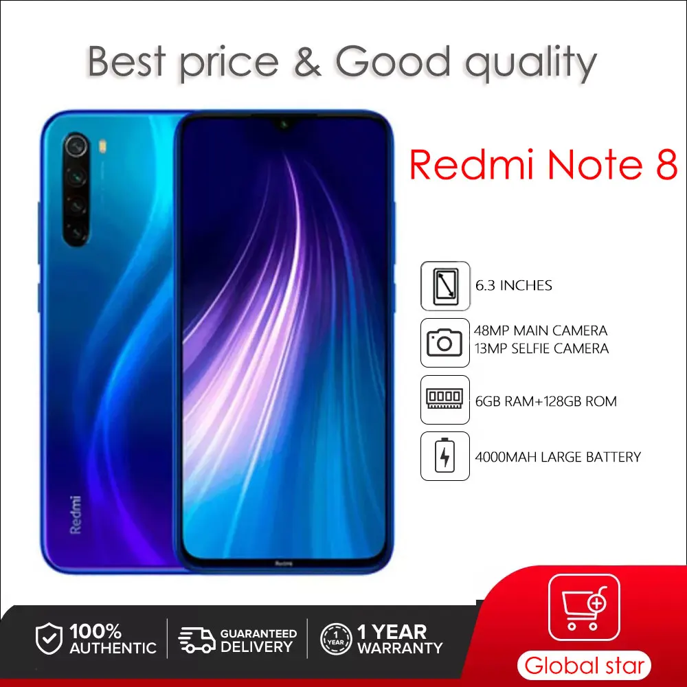 Xiaomi Redmi Note 8 Original Refurbished Smartphone 6GB RAM 128GB ROM 48MP Android Cellphone Global ROM version Mobile Phone
Xiaomi Redmi Note 8 Original Refurbished Smartphone 6GB RAM 128GB ROM 48MP Android Cellphone Global ROM version Mobile Phone