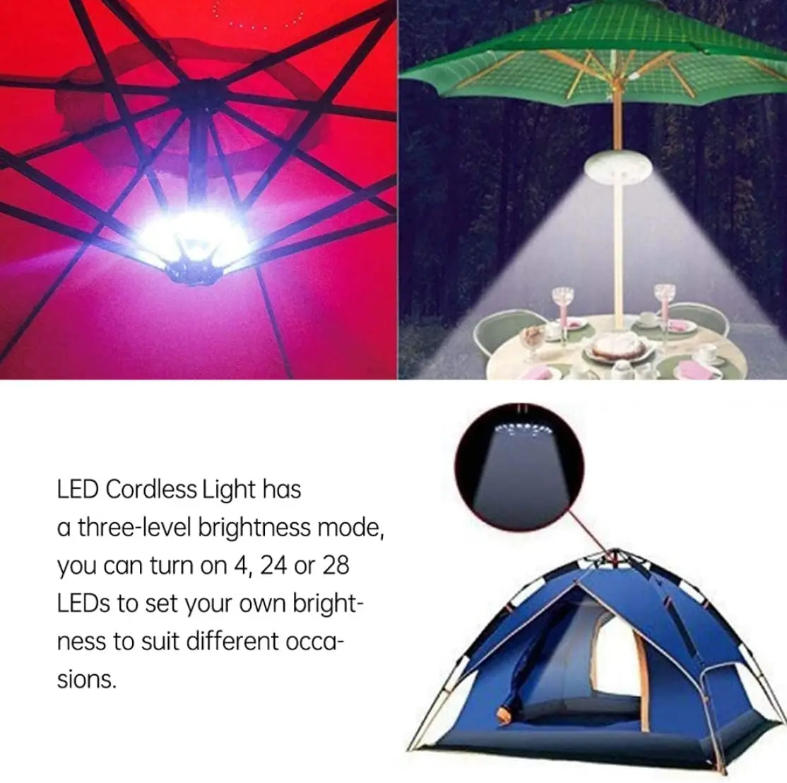 200LM 24+4LED Outdoor Patio Umbrella Pole Light Garden Detachable Portable Camping Tent Lamp Emergency Light With Hook 
200LM 24+4LED Outdoor Patio Umbrella Pole Light Garden Detachable Portable Camping Tent Lamp Emergency Light With Hook