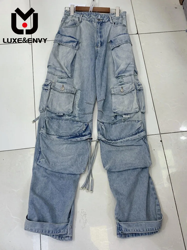 Брюки-карго LUXE & ENVY женские, потертые голубые свободные джинсы с несколькими карманами, лето 2023
Брюки-карго LUXE & ENVY женские, потертые голубые свободные джинсы с несколькими карманами, лето 2023