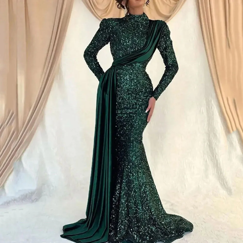 2023 Happy Dress Dubai Dark Green Sexy Waffle Sequins Floor Horn/Mermaid Long Sleeve Evening Dress High Neck Moslin Prom Dress
2023 Happy Dress Dubai Dark Green Sexy Waffle Sequins Floor Horn/Mermaid Long Sleeve Evening Dress High Neck Moslin Prom Dress