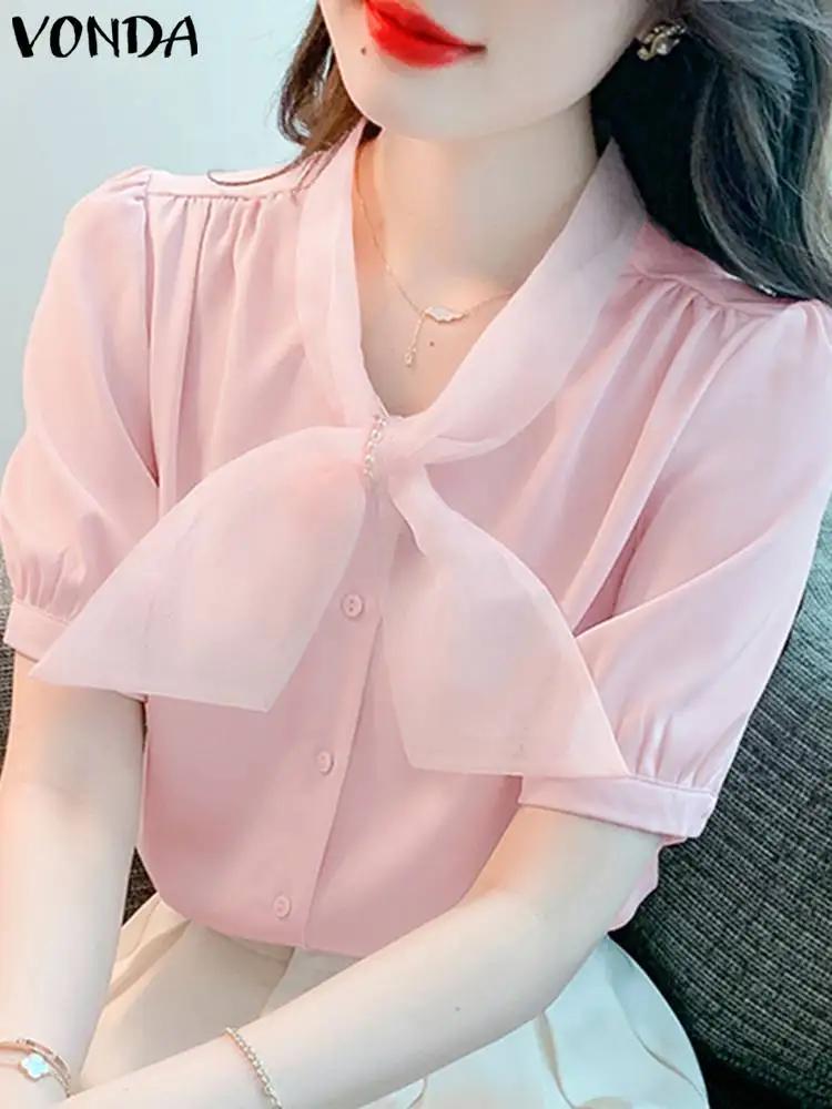 VONDA Elegant Shirts 2023 Women Summer Blouses Fashion Mesh Patchwork Buttons Tunic Tops V-Neck Short Sleeve Casual Solid Blusas
VONDA Elegant Shirts 2023 Women Summer Blouses Fashion Mesh Patchwork Buttons Tunic Tops V-Neck Short Sleeve Casual Solid Blusas