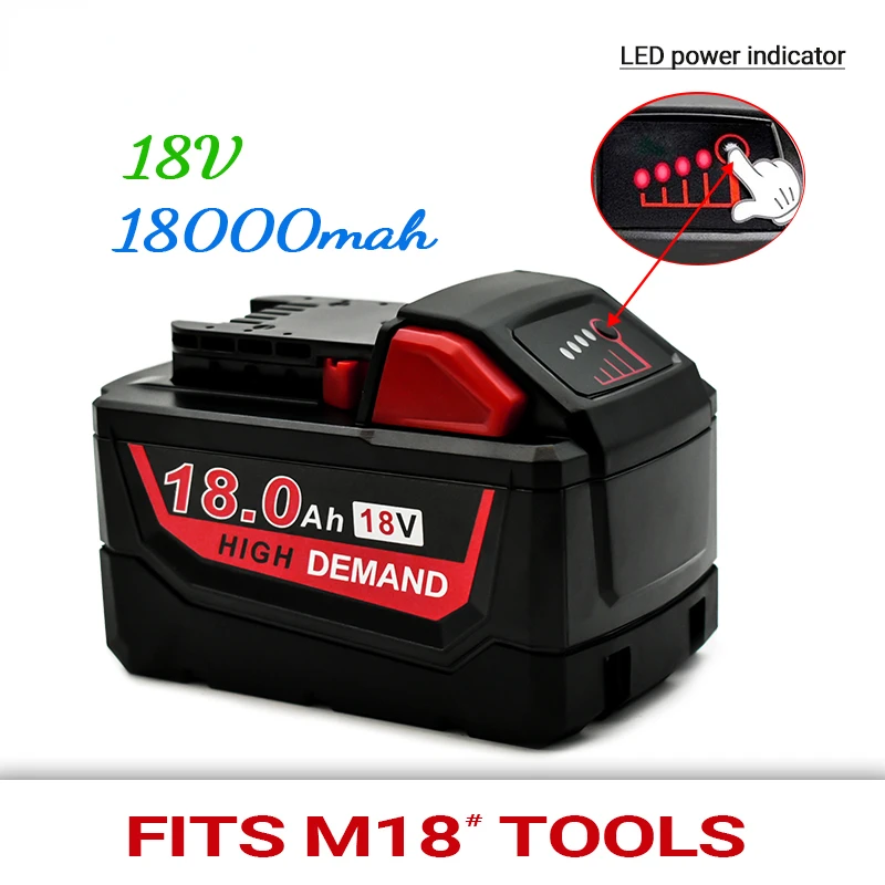 18V 18000mAh Li-ion Tool Battery for Milwaukee M18 48-11-1815 48-11-1850 2646-20 2642-21CT Repalcement M18 Battery+free shipping
18V 18000mAh Li-ion Tool Battery for Milwaukee M18 48-11-1815 48-11-1850 2646-20 2642-21CT Repalcement M18 Battery+free shipping