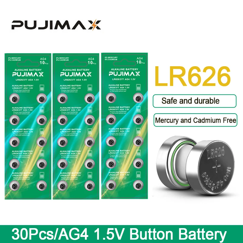 Кнопочная батарейка PUJIMAX AG4 1,5 в LR626 SR626SW, 30 шт. 
Кнопочная батарейка PUJIMAX AG4 1,5 в LR626 SR626SW, 30 шт.