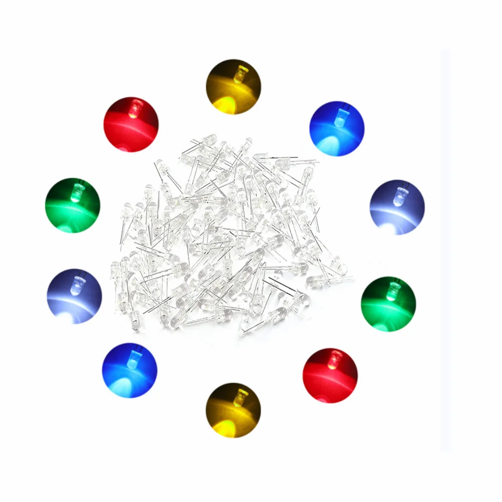 100PCS 5mm LED Diode Bright Multicolor Round Individual Single Light Emitting Diodes Assortment Kit Red/Green/Blue/Yellow/White
100PCS 5mm LED Diode Bright Multicolor Round Individual Single Light Emitting Diodes Assortment Kit Red/Green/Blue/Yellow/White