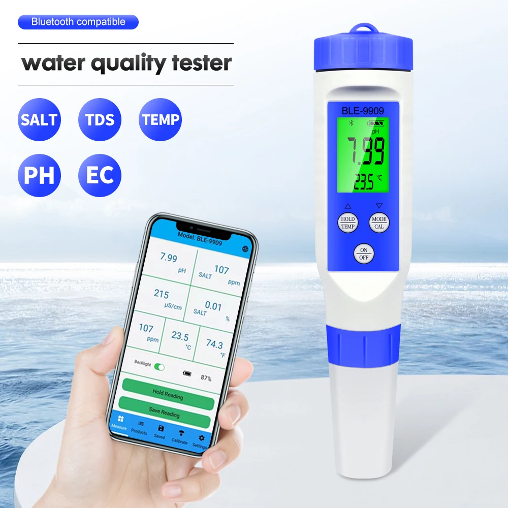 Измеритель PH/EC/TDS/солености/температуры, умный прибор 5 в 1 с Bluetooth, онлайн-монитором и управлением через приложение, для аквариумов, бассейнов, инструмент для измерения качества воды
Измеритель PH/EC/TDS/солености/температуры, умный прибор 5 в 1 с Bluetooth, онлайн-монитором и управлением через приложение, для аквариумов, бассейнов, инструмент для измерения качества воды