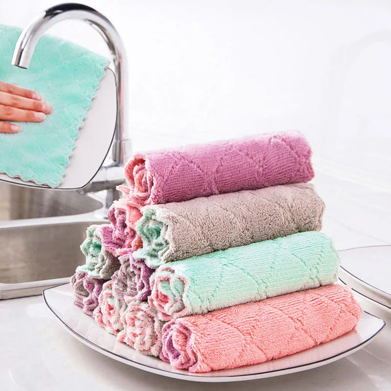 

10/20pcs Coral Fleece Dish Cloth Absorbent Thick Lazy Rags Non-oily Scouring Pad to Wipe the Table and Cleaning Cloth Dish Towel