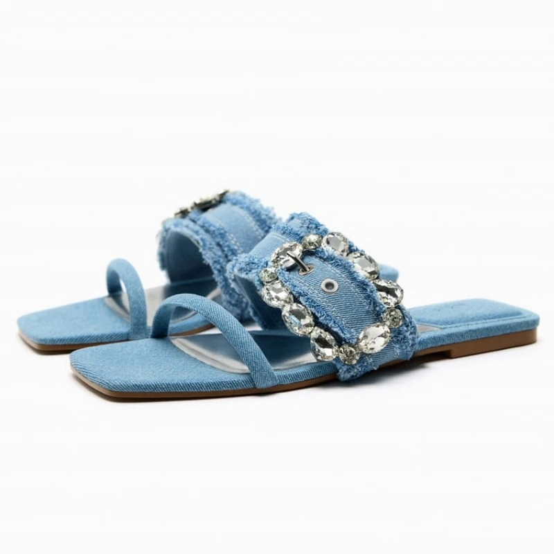 TRAF Women's Denim Sandals Summer 2023 Elegant Rhinestones Ladies Shoe Flats Fashion Square Toe Slippers Casual Beach Slingbacks
TRAF Women's Denim Sandals Summer 2023 Elegant Rhinestones Ladies Shoe Flats Fashion Square Toe Slippers Casual Beach Slingbacks