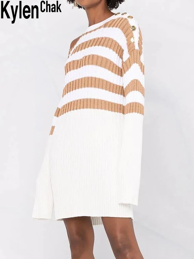 French Contrast Striped Knit Dress Metal Buttons Irregular Cutouts Dresses Spring 2022 Women's Clothing Casual Streetwear
French Contrast Striped Knit Dress Metal Buttons Irregular Cutouts Dresses Spring 2022 Women's Clothing Casual Streetwear
