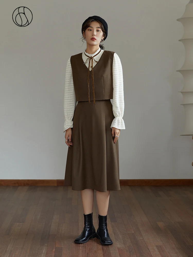 DUSHU Women's Coffee Color V-neck Tank Top Long Skirt Fashion Suit Two-piece Retro Fashion Commuter Skirt Women Causal Suits
DUSHU Women's Coffee Color V-neck Tank Top Long Skirt Fashion Suit Two-piece Retro Fashion Commuter Skirt Women Causal Suits