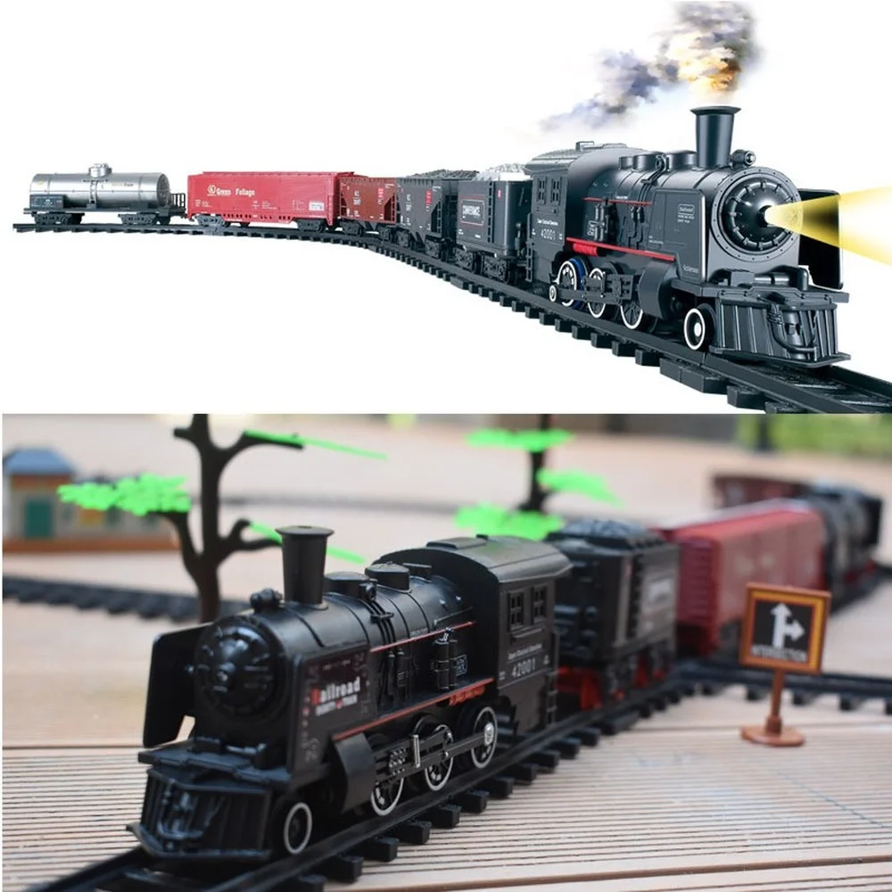 

Electric Smoke Simulation Classical Steam Train Track Toy Trains Model Kids Truck for Boys Railway Railroad