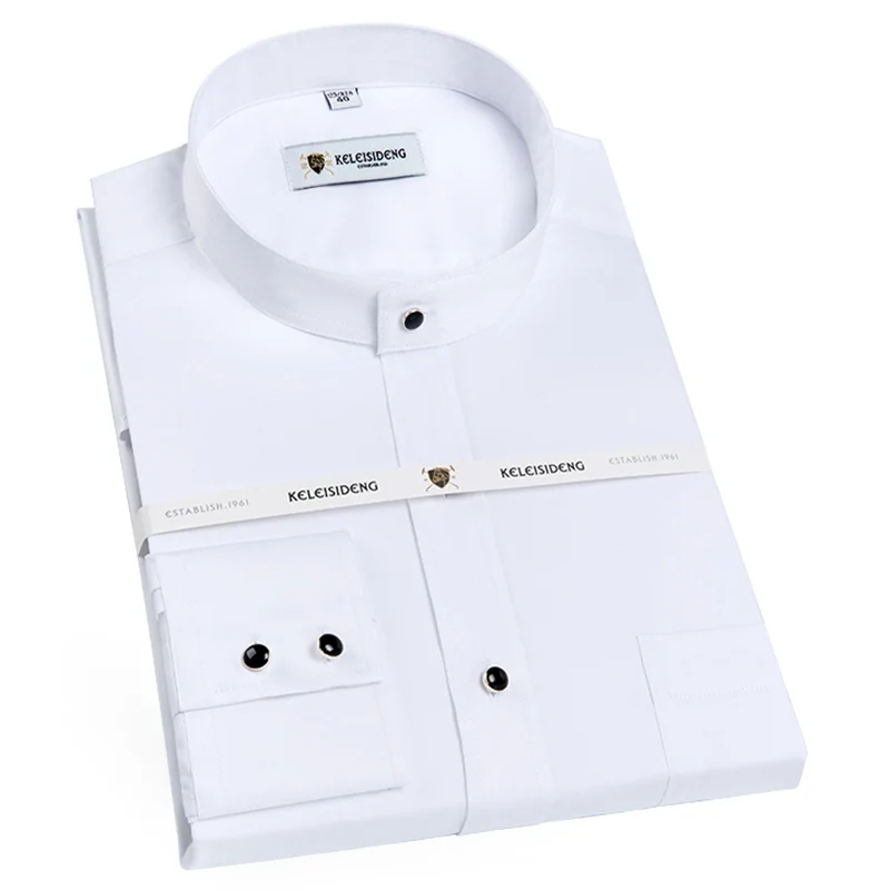 

Pure Cotton Mandarin Collar Luxury Man Shirt Long Sleeve Solid Men's Social Shirts White Comfortable Regular Fit High Quality
