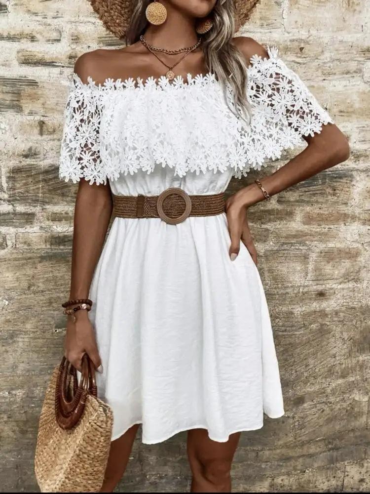 Elegant Party Dress For Women 2023 Summer Off Shoulder Hollow Out High Wasit White Dresses 2XL Plus Size Women's Clothing Gown
Elegant Party Dress For Women 2023 Summer Off Shoulder Hollow Out High Wasit White Dresses 2XL Plus Size Women's Clothing Gown
