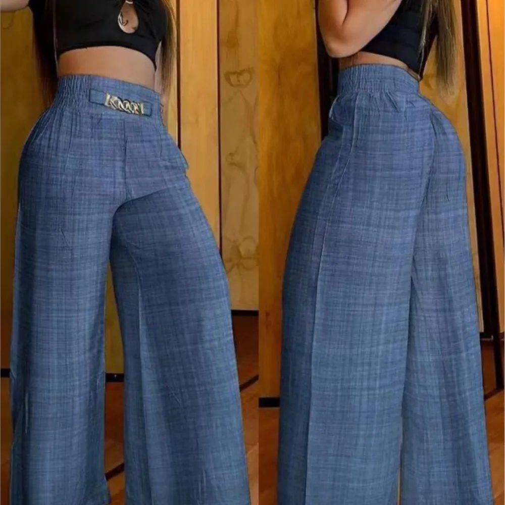 Женские свободные брюки с цепочкой, повседневные длинные брюки с высоким поясом и карманами, с широкими штанинами, уличная одежда для отпуска, лето 2023 
Женские свободные брюки с цепочкой, повседневные длинные брюки с высоким поясом и карманами, с широкими штанинами, уличная одежда для отпуска, лето 2023