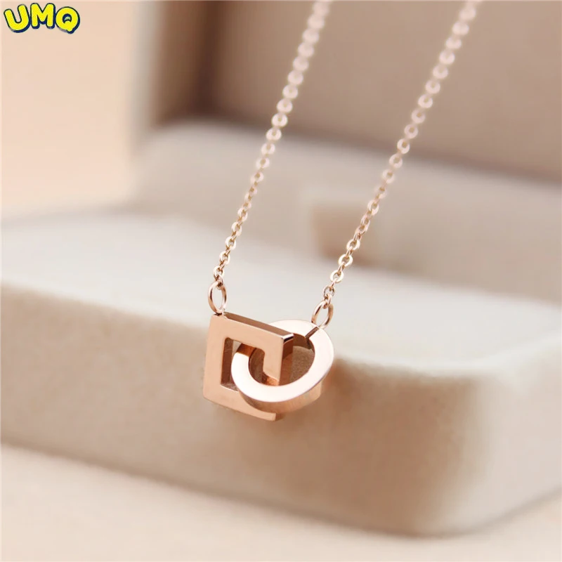 Japanese and Korean 18k Rose Gold Plated Square Double Ring Necklace Women's Fashion Versatile Temperament Titanium Steel Short
Japanese and Korean 18k Rose Gold Plated Square Double Ring Necklace Women's Fashion Versatile Temperament Titanium Steel Short