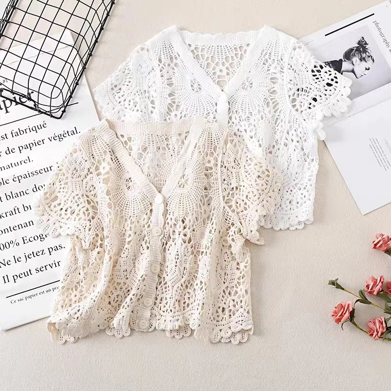 OUMEA Women Cotton Crochet Shirts Floral Pattern Vintage Buttons Front Blouse Summer Beach Short Sleeve Sweet Crochet Tops
OUMEA Women Cotton Crochet Shirts Floral Pattern Vintage Buttons Front Blouse Summer Beach Short Sleeve Sweet Crochet Tops