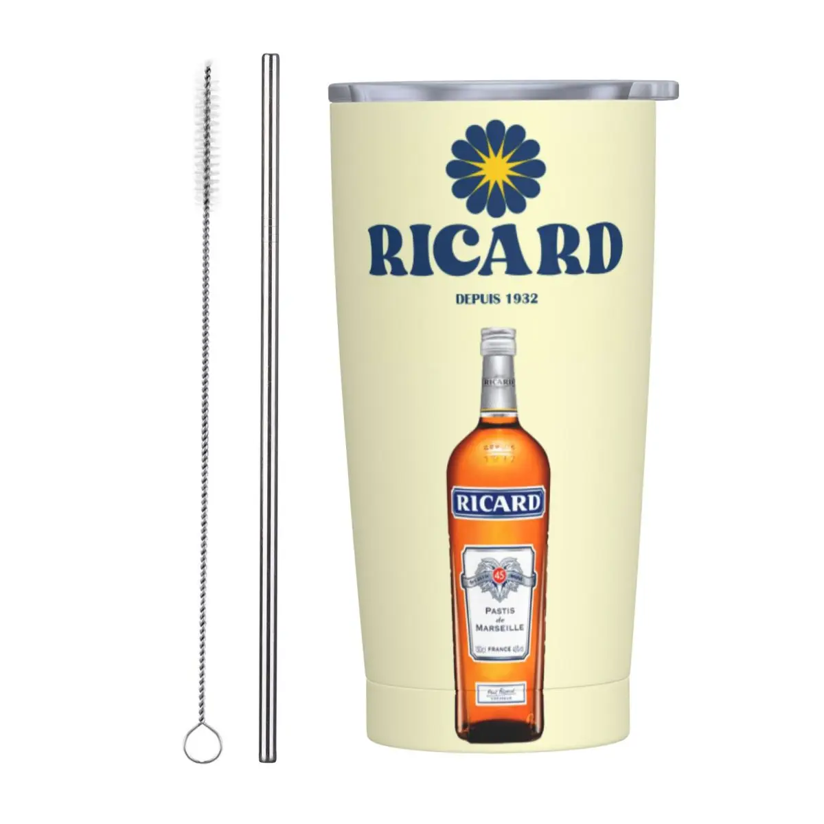 

Стакан Ricard Tumbler с крышкой из соломы и чистящей щеткой, кружки из нержавеющей стали с апертиком и анисом, вакуумная Изолированная чашка с двойными стенками, 20 унций