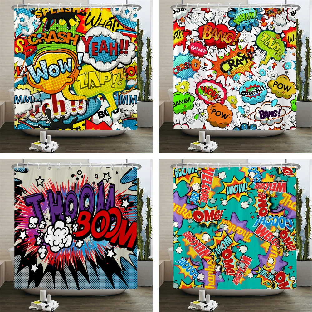 Cartoon Explosion letter Shower Curtain Cute Waterproof Polyester Bathroom Curtain Baby Room Decor Creative Personality Curtain
Cartoon Explosion letter Shower Curtain Cute Waterproof Polyester Bathroom Curtain Baby Room Decor Creative Personality Curtain