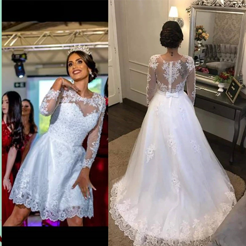 Vestido De Noiva Long Sleeves Two Pieces Wedding Dress With Flowers Bride Dress Robe De Mariee Bridal Gowns
Vestido De Noiva Long Sleeves Two Pieces Wedding Dress With Flowers Bride Dress Robe De Mariee Bridal Gowns
