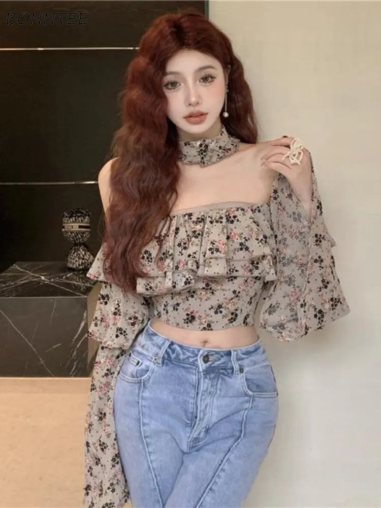 Floral Slash Neck Blouses Women Slim Sexy Elegant Long Sleeve with Choker Females Aesthetic Crop Tops Ruffles New Cozy All-match
Floral Slash Neck Blouses Women Slim Sexy Elegant Long Sleeve with Choker Females Aesthetic Crop Tops Ruffles New Cozy All-match