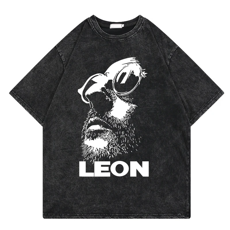 

Leon The Professional Movie T Shirt Men Vintage Washed Tshirt Oversized Short Sleeved Cotton Summer Streetwear Tops Unisex Tees