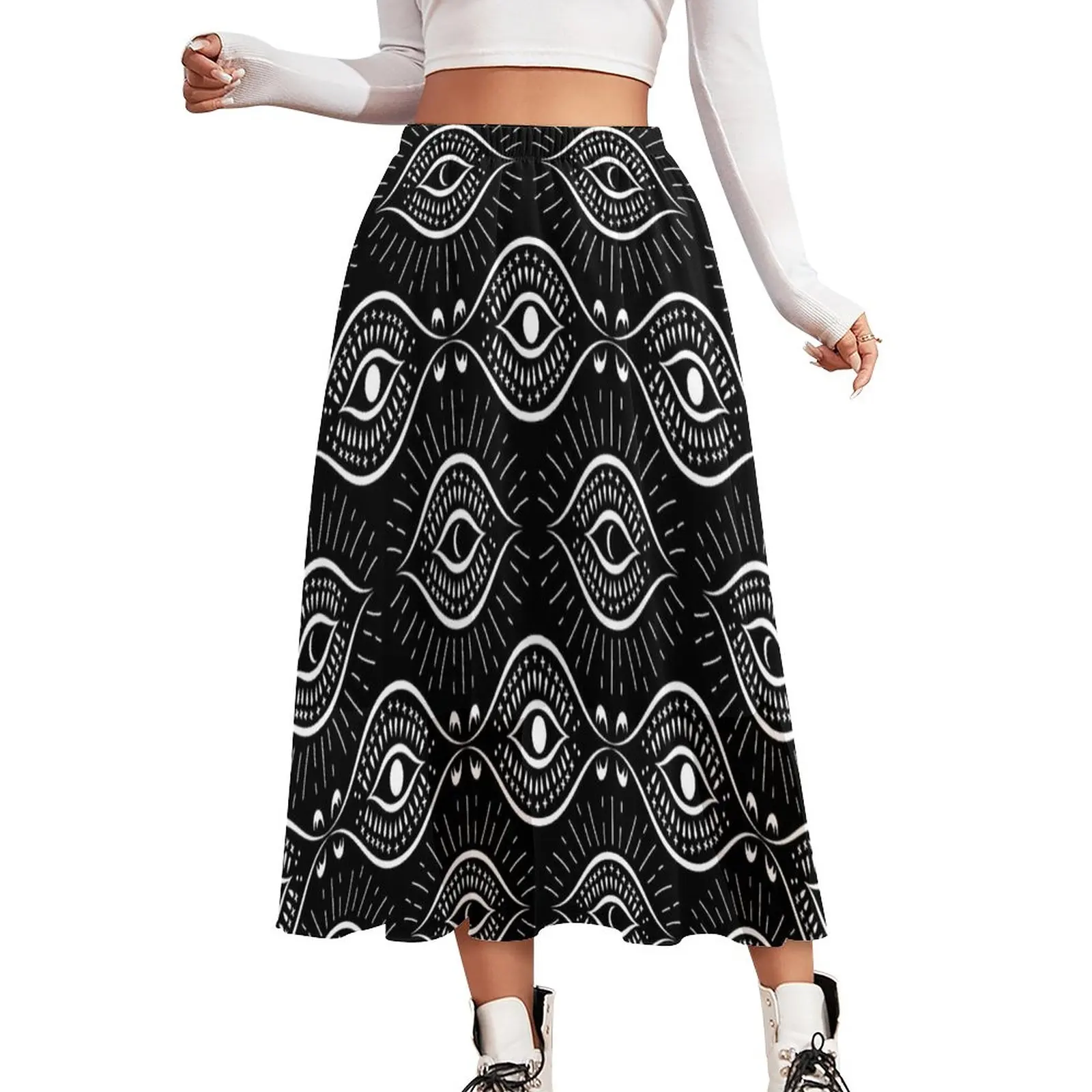 Vintage Evil Eye Skirt Women Black and White Beach Boho Skirts Design Elastic Waist Korean Fashion Casual Skirt Big Size 2XL 3XL
Vintage Evil Eye Skirt Women Black and White Beach Boho Skirts Design Elastic Waist Korean Fashion Casual Skirt Big Size 2XL 3XL