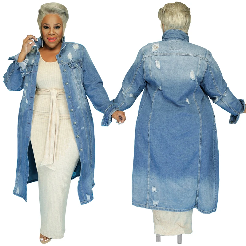 Autumn and spring new design broken hole long fashion women's long-sleeved warm plus size denim jacket
Autumn and spring new design broken hole long fashion women's long-sleeved warm plus size denim jacket