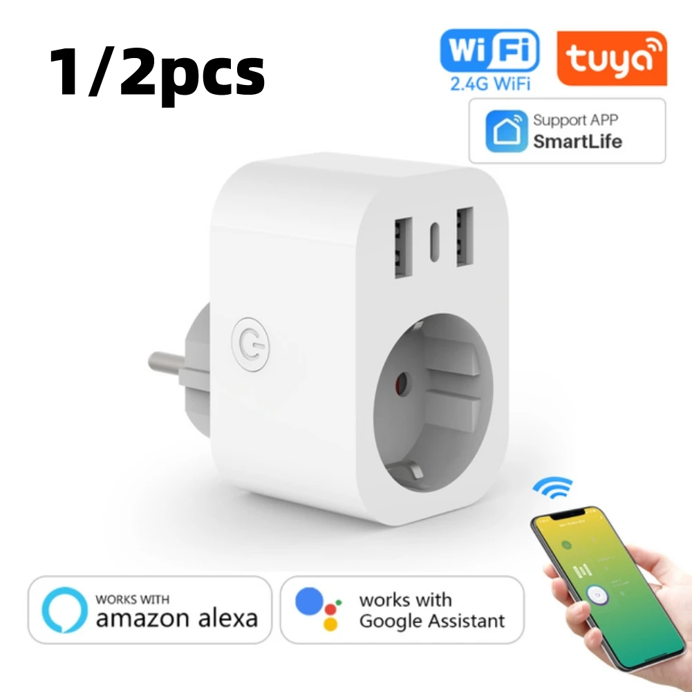 Tuya WiFi Smart Plug Socket 2 USB 1 Type-C Port Smart Socket Power Outlet Timing Voice Control Works with Alexa Google Home
Tuya WiFi Smart Plug Socket 2 USB 1 Type-C Port Smart Socket Power Outlet Timing Voice Control Works with Alexa Google Home