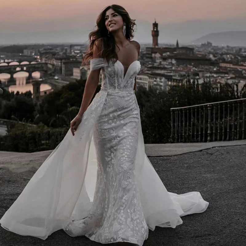 Luxury Mermaid Wedding Dresses Long Sleeve Tulle Detachable Train 2 In 1 Lace Applique Wedding Gowns V-neck Tailor-made
Luxury Mermaid Wedding Dresses Long Sleeve Tulle Detachable Train 2 In 1 Lace Applique Wedding Gowns V-neck Tailor-made