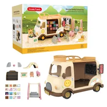 New Forest Animal Outdoor station wagon school bus Set DIY Simulation Furniture Girl Play House Toys kid birthday Gift
