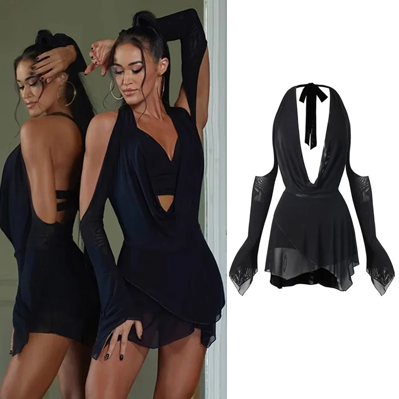 Sexy Mesh Latin Dance Dress Women Halter Neck Black Dress Party Rumba Samba Tango Dance Costume Adult Practice Clothes DNV18822
Sexy Mesh Latin Dance Dress Women Halter Neck Black Dress Party Rumba Samba Tango Dance Costume Adult Practice Clothes DNV18822