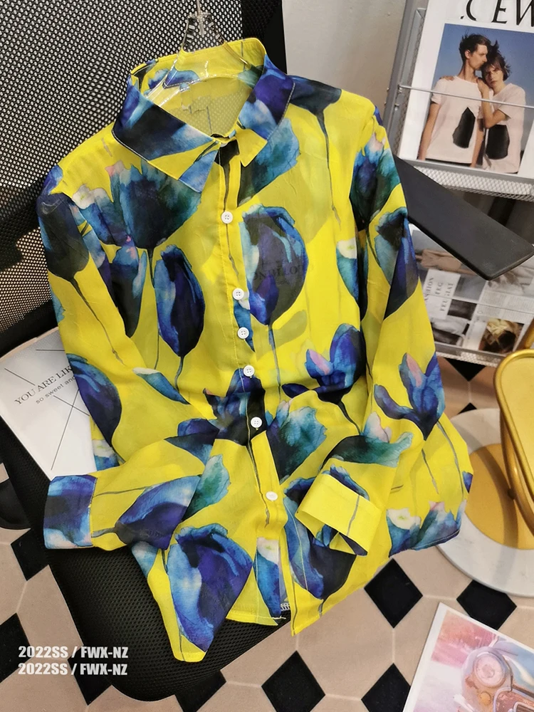2022 Spring Vintage Shirt Women New Design Flowers Printed Single Breasted Long Sleeve Yellow Fashion Shirt
2022 Spring Vintage Shirt Women New Design Flowers Printed Single Breasted Long Sleeve Yellow Fashion Shirt