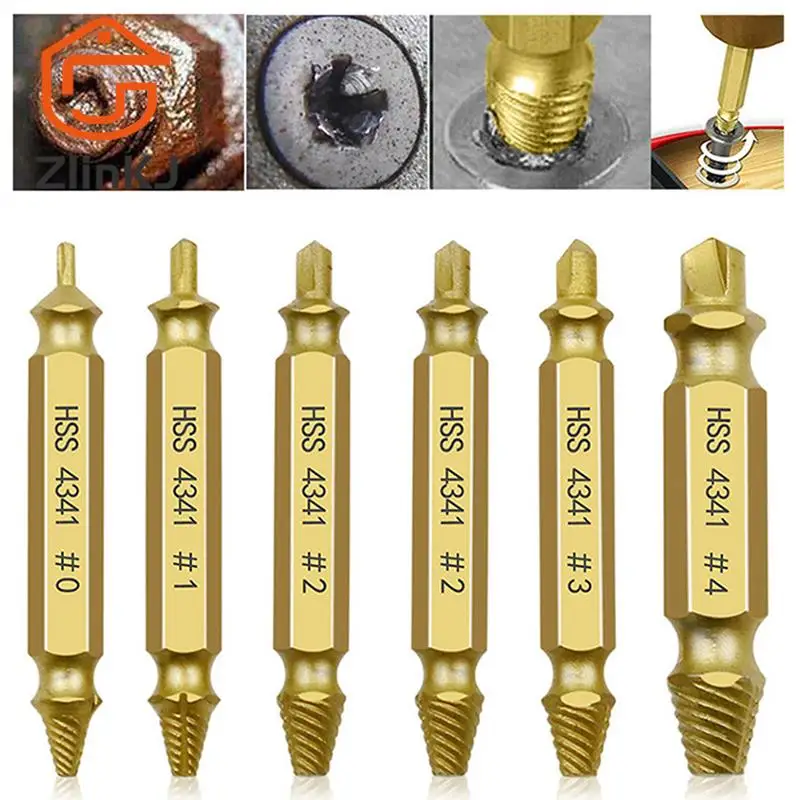 6 Pcs Gold Screw Extractor Set Drill Bits Easy Out Guide Broken Damaged Screws Bolt Remover
6 Pcs Gold Screw Extractor Set Drill Bits Easy Out Guide Broken Damaged Screws Bolt Remover