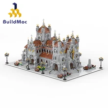 BuildMoc World Big Historic Church Building Blocks Retro Medieval Castle Cathedral Show Bricks Game Toys Children Birthday Gifts