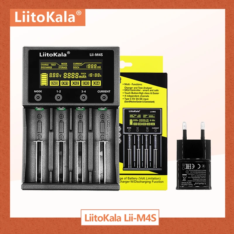 LiitoKala Lii-M4S 21700 Battery Charger For 18650 18350 26650 16340 RCR123 14500 3.7V 1.2V Ni-MH Ni-Cd 5V 2A USB Smart Charger
LiitoKala Lii-M4S 21700 Battery Charger For 18650 18350 26650 16340 RCR123 14500 3.7V 1.2V Ni-MH Ni-Cd 5V 2A USB Smart Charger