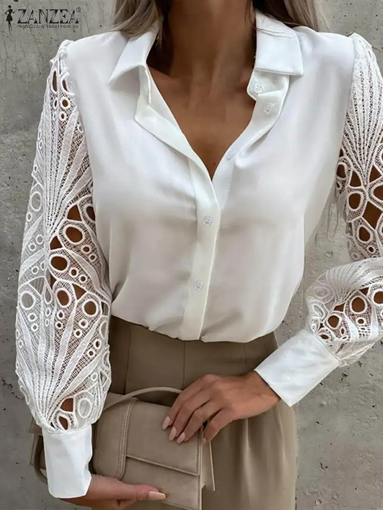 ZANZEA 2023 Summer Women Tops Lace Stitching Shirts Elegant Fashion Long Sleeve Blouses OL Lapel Buttons Tunics Blusas Femininas
ZANZEA 2023 Summer Women Tops Lace Stitching Shirts Elegant Fashion Long Sleeve Blouses OL Lapel Buttons Tunics Blusas Femininas