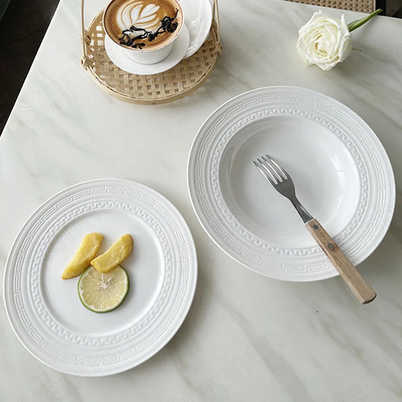 

Европейская классическая рельефная керамическая тарелка в стиле ретро, современные столовые тарелки для стейка, пасты, столовая посуда для ресторана, Бытовая Посуда