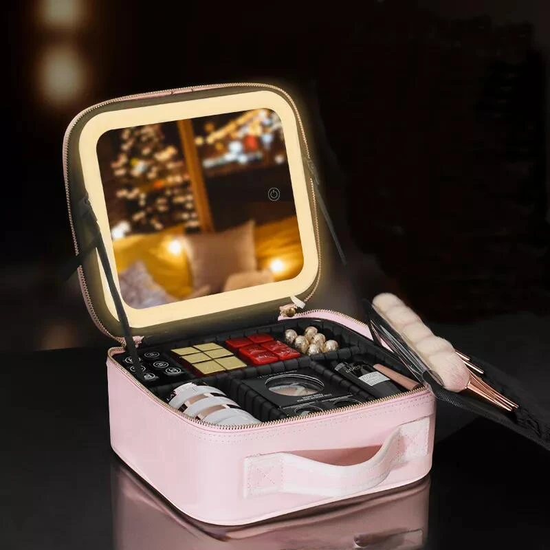 

Новая умная светодиодная косметичка с зеркалом, косметичка большой емкости, Модная Портативная сумка для хранения, дорожные косметички для...