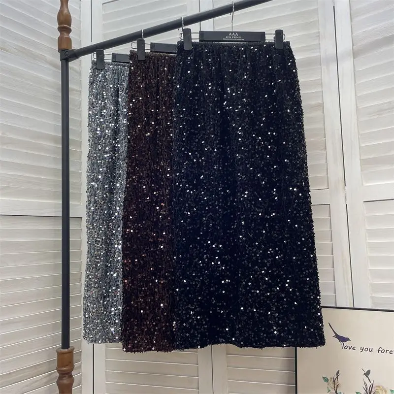 Autumn Winter Fashion Skirt Velvet Sequined Shinny Skirts Women High Waist Split Party Streetwear Skirts Ladies Thick Skirts
Autumn Winter Fashion Skirt Velvet Sequined Shinny Skirts Women High Waist Split Party Streetwear Skirts Ladies Thick Skirts