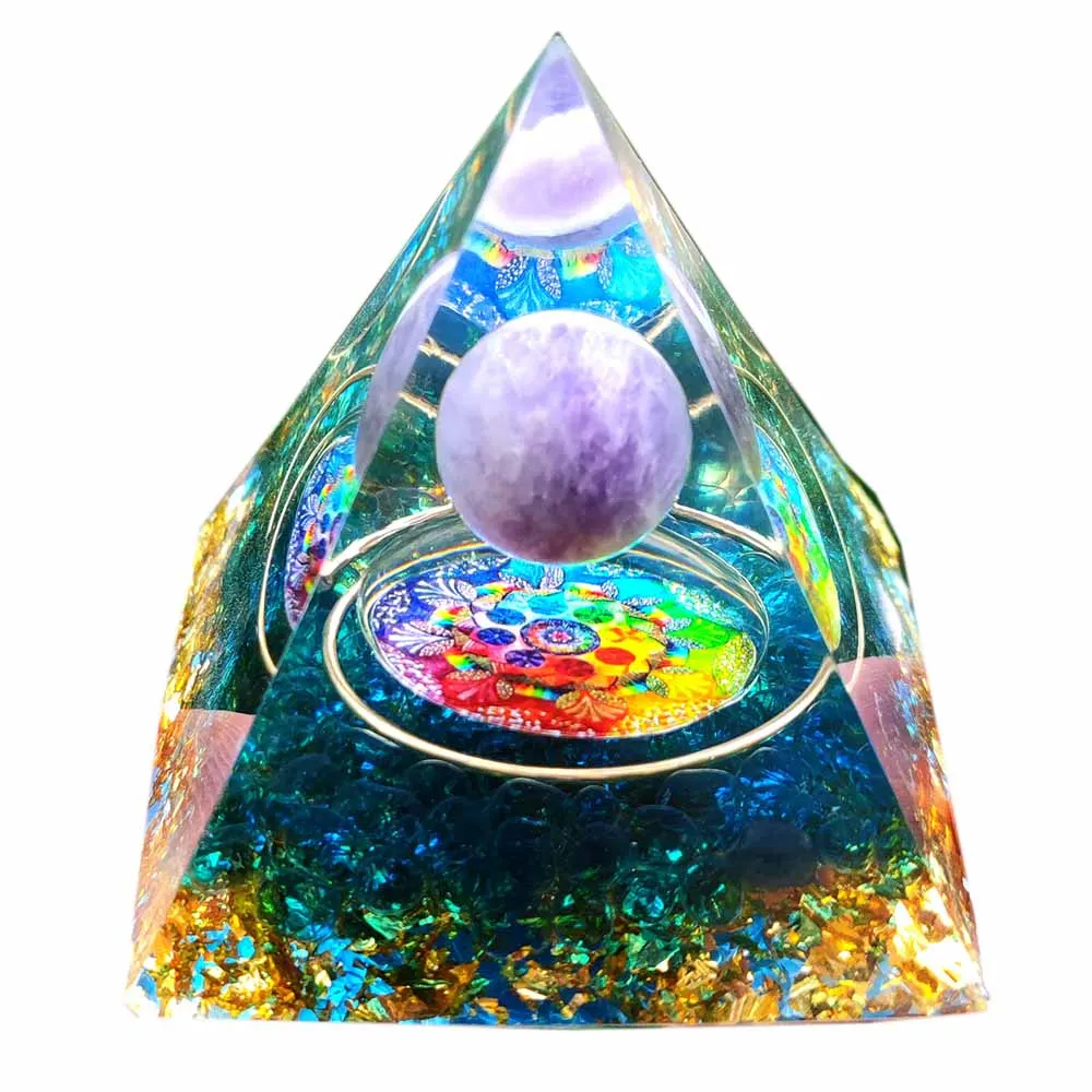 

Orgone Pyram Orgonite Crystal Pyramid, Pyramid Amethyst，Natural Healing Stone, Reiki Meditation, Orgone Chakra, Energy Generator