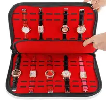 20 Slots Watch Box Organizer for Men, Leather Watch Storage with Zipper Closure, Watch Band Organizer（Black Red)