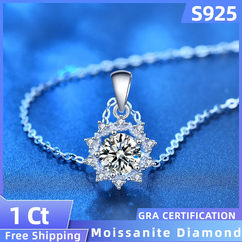 

Женская цепочка с кулоном в виде подсолнуха, ожерелье из стерлингового серебра 925 пробы с бриллиантом муассанита 1 карат, бижутерия