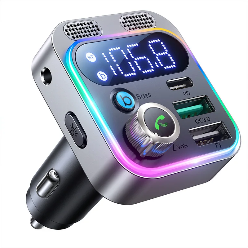 

Car Hands-free Bluetooth-compaitable 5.3 FM Transmitter Car Modulator Player Handsfree Audio Receiver 48 W PD&QC 3.0 Charger