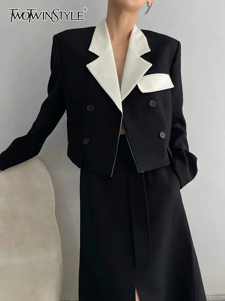 TWOTWINSTYLE Minimalist Blazers For Women Lapel Long Sleeve Patchwork Double Breasted Slim Blazer Female Fashion Autumn Clothing
TWOTWINSTYLE Minimalist Blazers For Women Lapel Long Sleeve Patchwork Double Breasted Slim Blazer Female Fashion Autumn Clothing