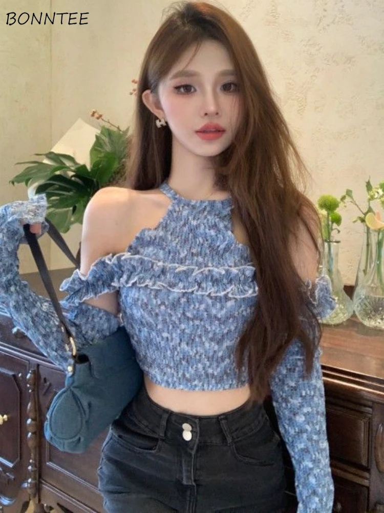 T-shirts Women Halter Design Sexy Slim Cropped Creativity Retro Fashion All-match Streetwear Off Shoulder Autumn Ulzzang Ladies
T-shirts Women Halter Design Sexy Slim Cropped Creativity Retro Fashion All-match Streetwear Off Shoulder Autumn Ulzzang Ladies