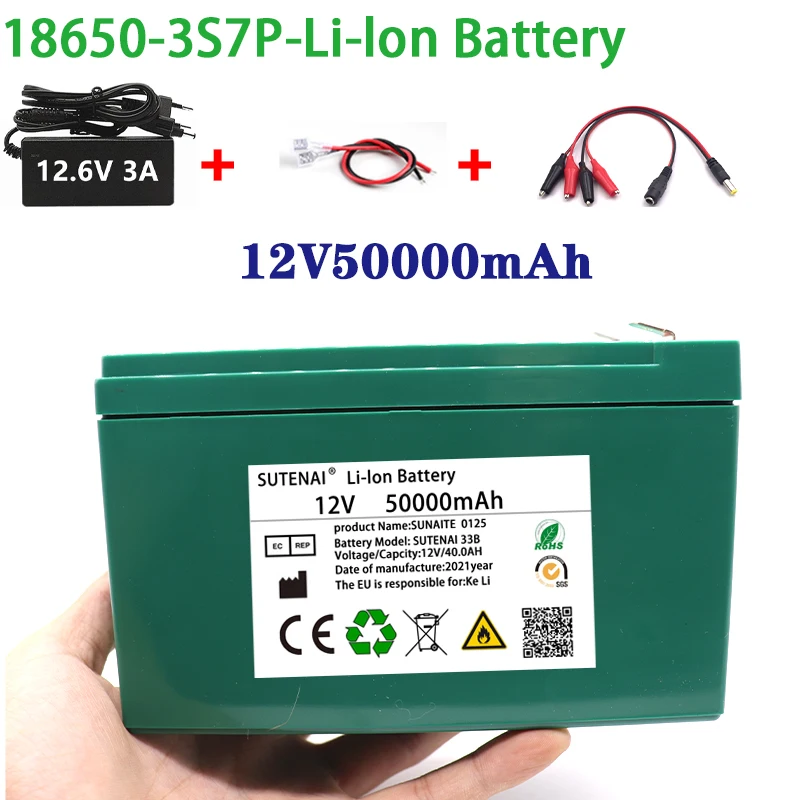 NEW 12V 50Ah 18650 lithium battery pack 3S7P built-in high current 40A Solar street lamp, xenon lamp, backup power supply, LED
NEW 12V 50Ah 18650 lithium battery pack 3S7P built-in high current 40A Solar street lamp, xenon lamp, backup power supply, LED