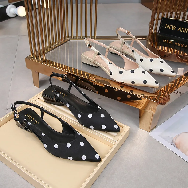 

Summer Female Sandals Shallow Mouth Fashion Polka Dot Wedge Shoes Women Pointed Toe Slingbacks Pumps Women's
